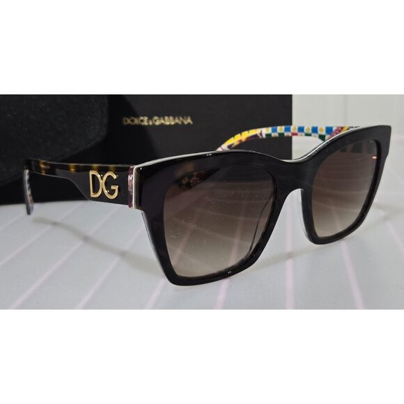 Dolce & Gabbana Women's Havana Brown & White Barrow Square Sunglasses w/ Case - Picture 2 of 11